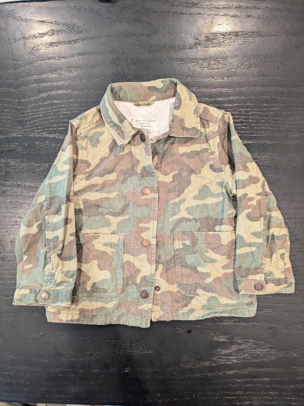 Zara "Happy Smile Crew" Camo Jacket, Size 2/3 - Picture 2 of 5